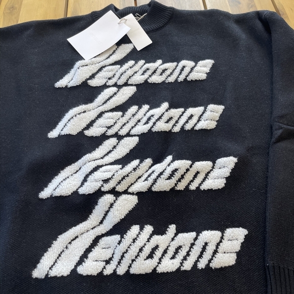 Nwt We11done Men's Thick 100% Cotton Black Sweater with White Graphic Size Small - Picture 3 of 7
